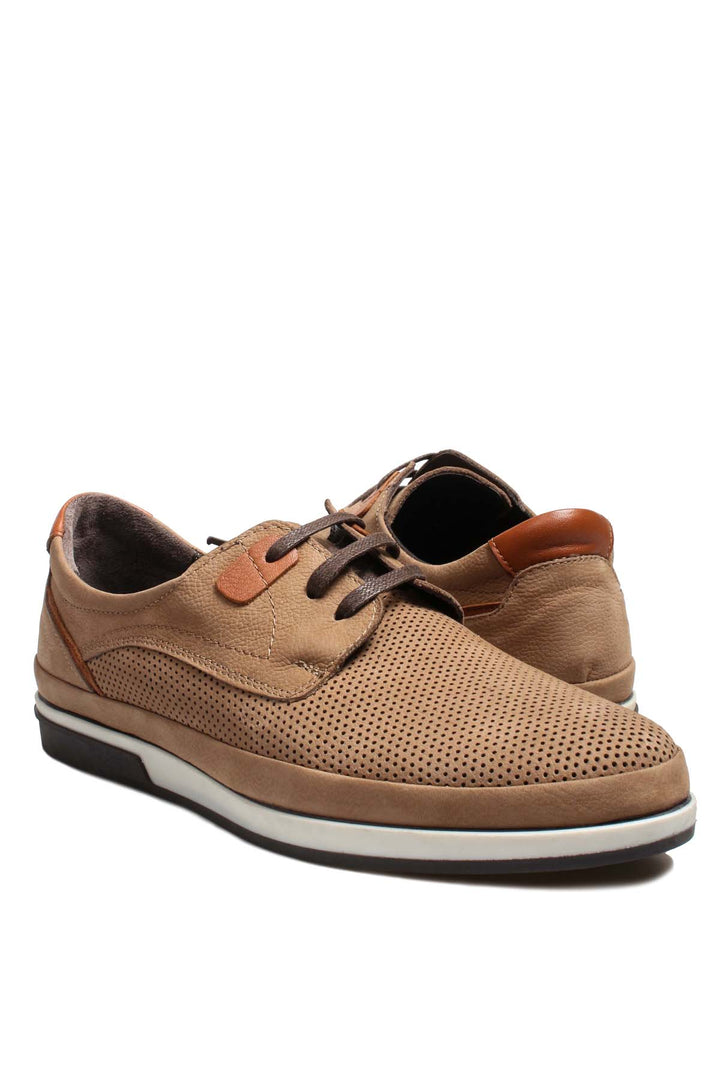 Tan Perforated Suede Casual Shoes Wessi