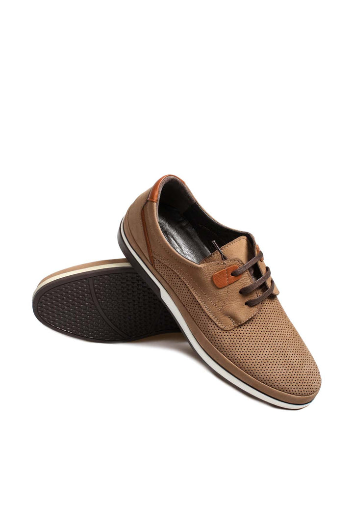 Tan Perforated Suede Casual Shoes Wessi