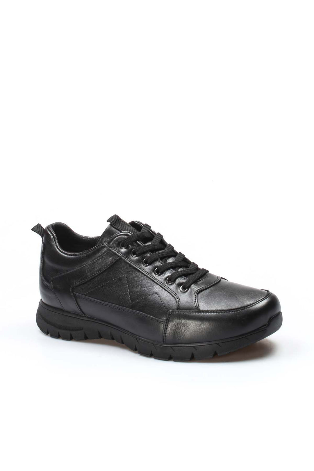 Black Leather Walking Sneakers Wessi