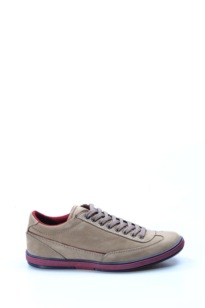 Men's Beige Suede Casual Sneakers with Red Sole-Wessi