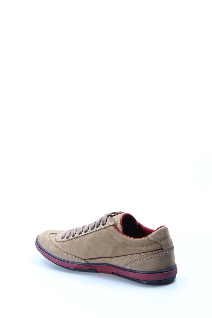 Men's Beige Suede Casual Sneakers with Red Sole-Wessi