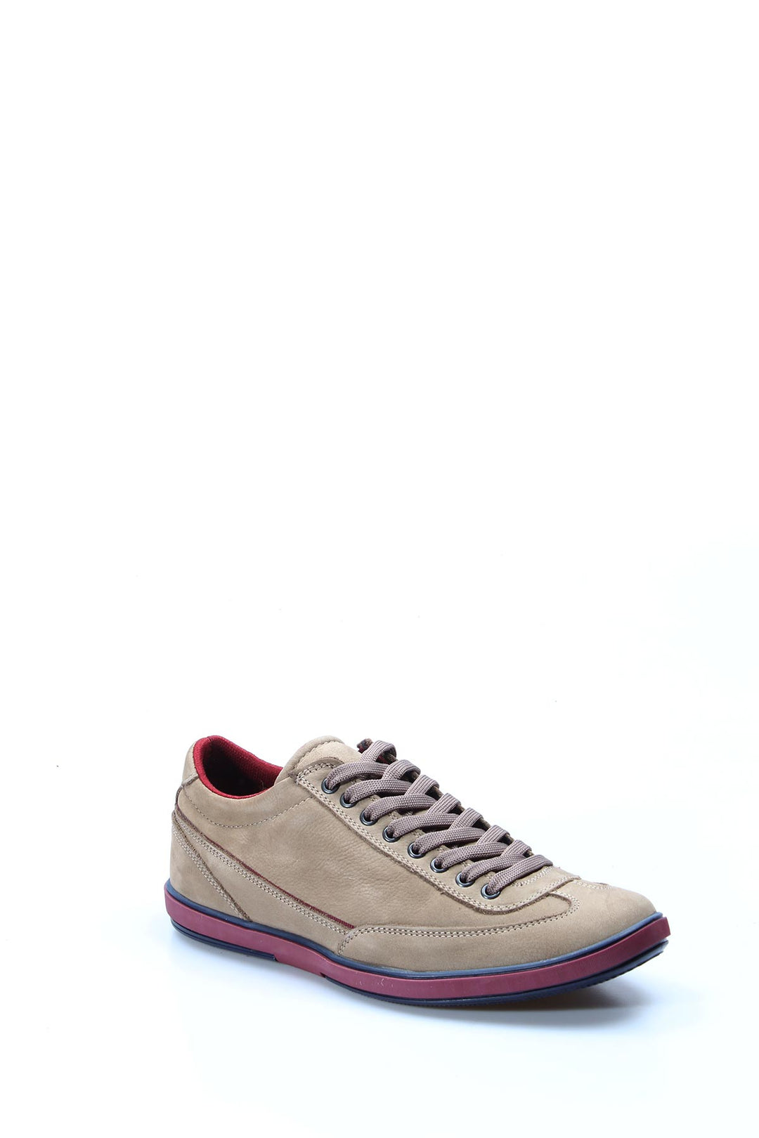 Men's Beige Suede Casual Sneakers with Red Sole-Wessi