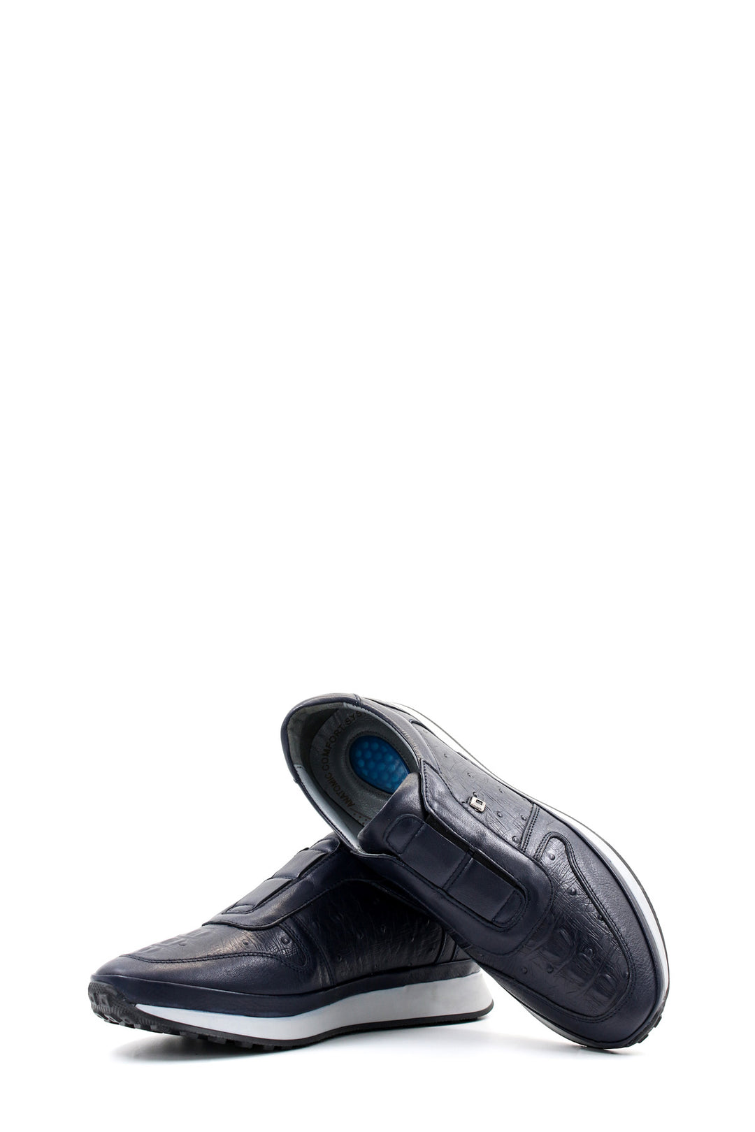 Zapatillas Slip-On de piel azul marino con detalles en relieve para hombre - Wessi