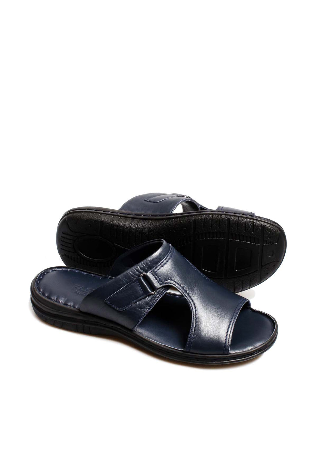 Sandales à glissière en cuir bleu marine pour hommes avec motif découpé - Wessi