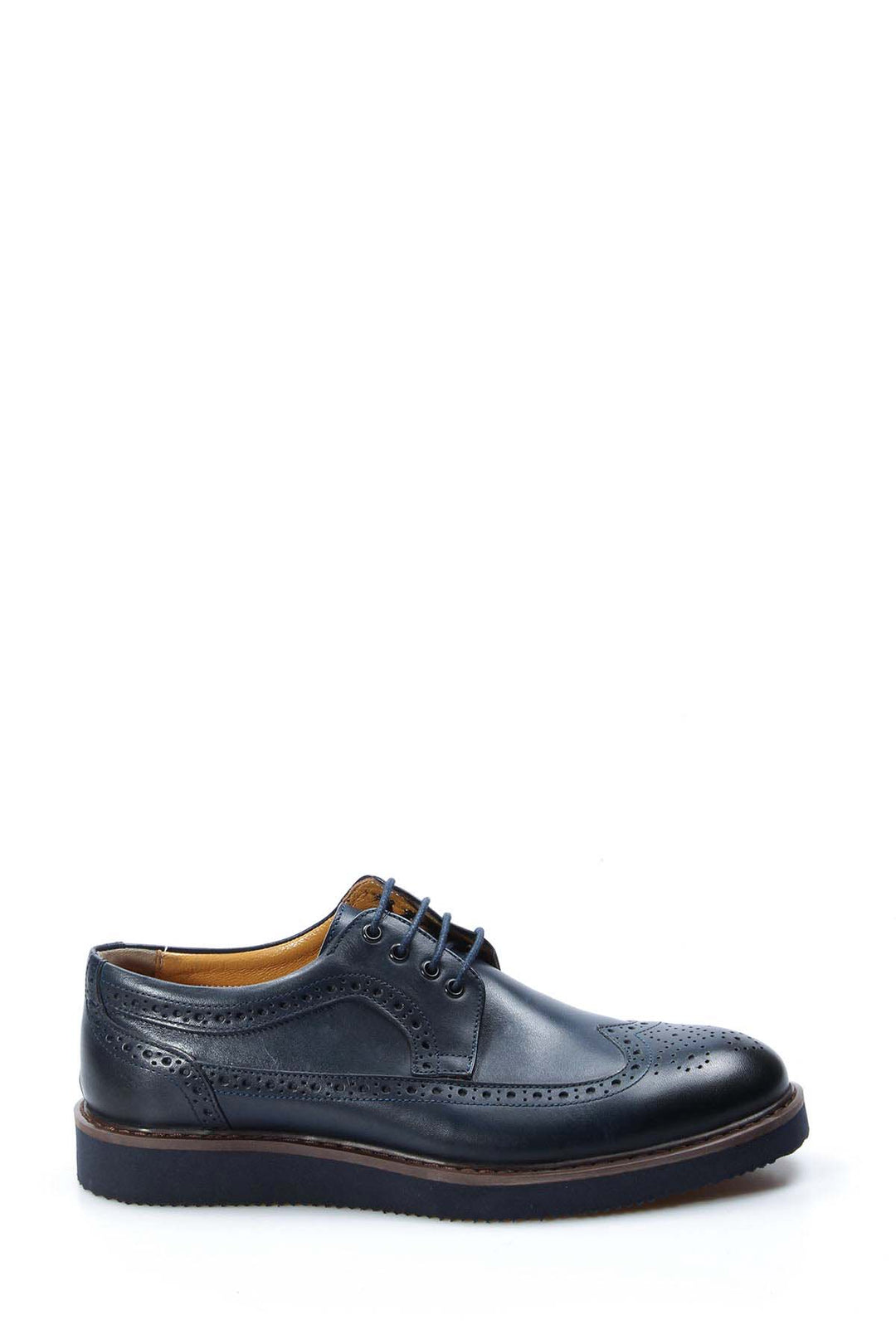 Men's Navy Blue Brogue Leather Shoes - Wessi