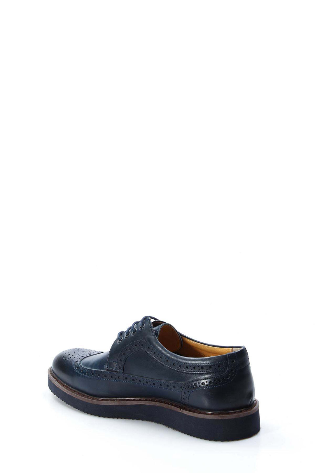 Men's Navy Blue Brogue Leather Shoes - Wessi