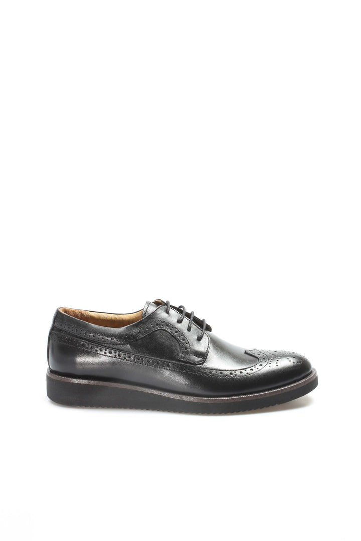 Men's Black Leather Brogue Dress Shoes - Wessi