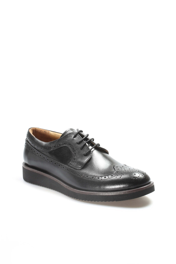 Men's Black Leather Brogue Dress Shoes - Wessi