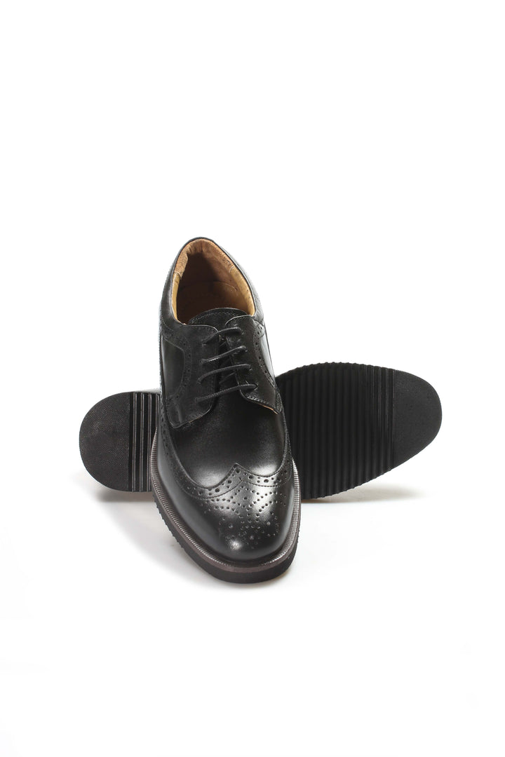 Men's Black Leather Brogue Dress Shoes - Wessi