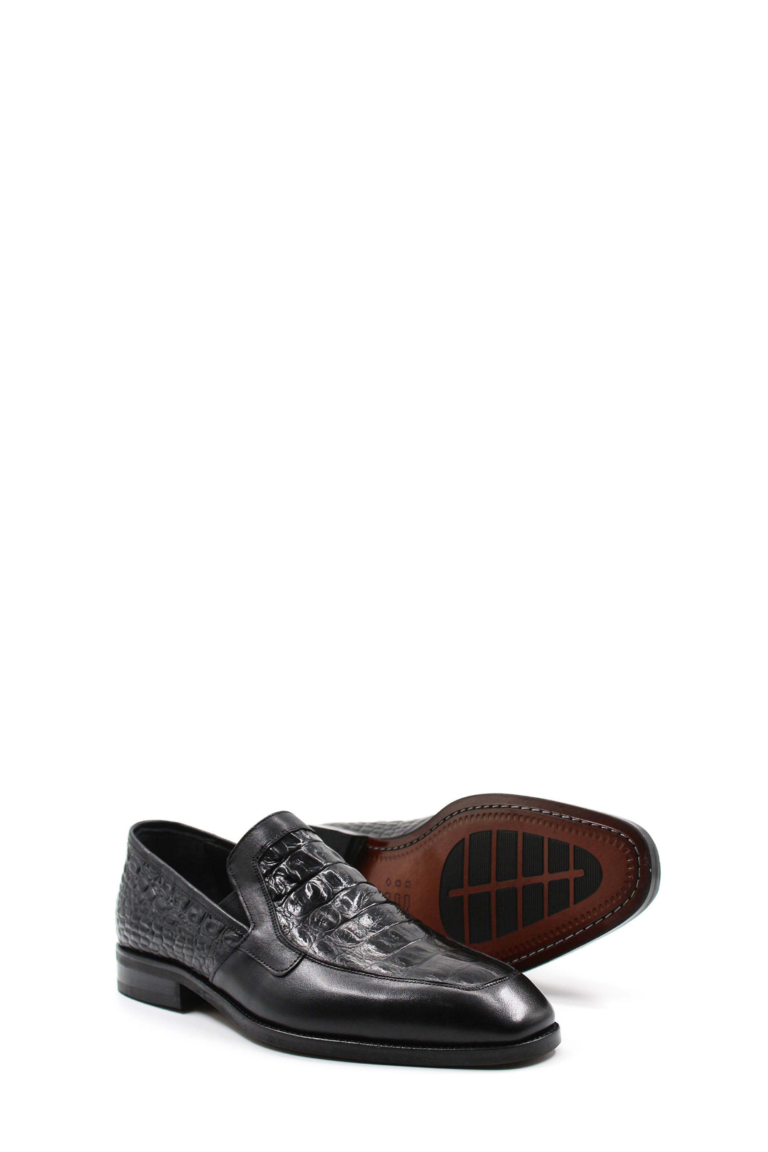 Black Croc-Embossed Leather Loafers Wessi