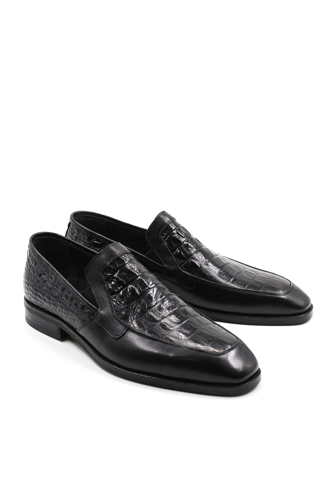 Black Croc-Embossed Leather Loafers Wessi