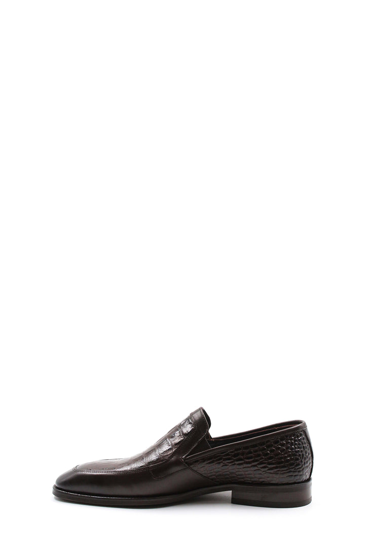 Brown Croc-Embossed Leather Loafers Wessi