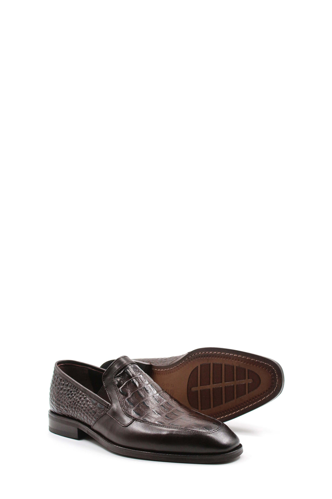 Brown Croc-Embossed Leather Loafers Wessi