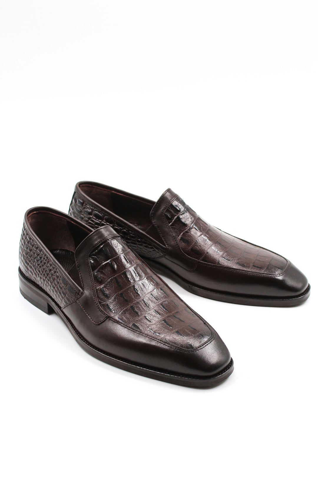 Brown Croc-Embossed Leather Loafers Wessi