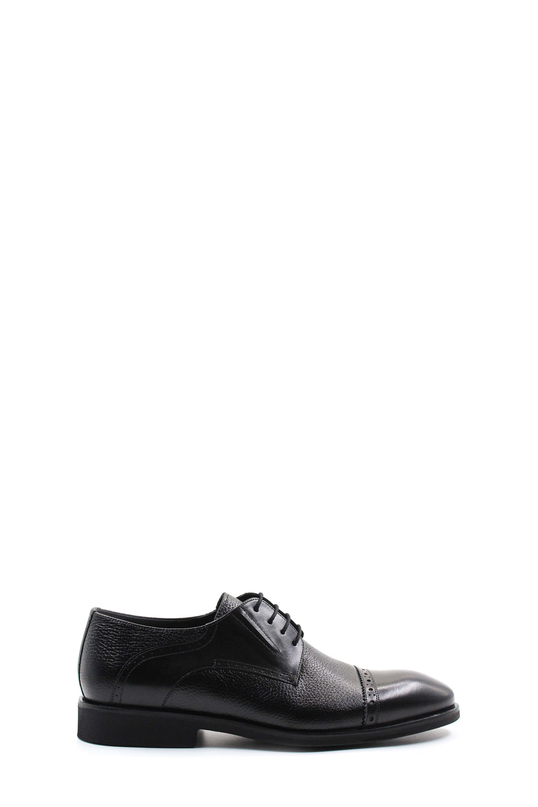 Men's Black Leather Oxford Shoes with Textured Design and Brogue Detailing - Wessi