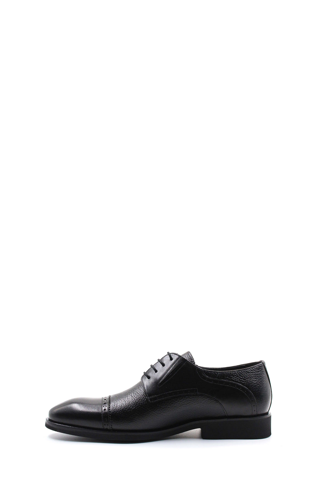 Men's Black Leather Oxford Shoes with Textured Design and Brogue Detailing - Wessi