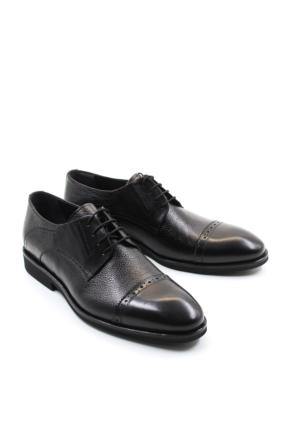 Men's Black Leather Oxford Shoes with Textured Design and Brogue Detailing - Wessi