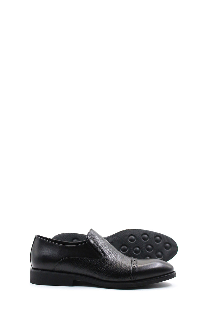 Black Leather Cap-Toe Loafers Wessi