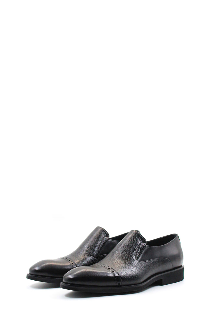 Black Leather Cap-Toe Loafers Wessi