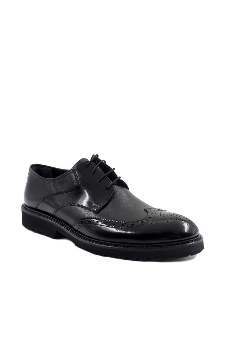 Men's Black Leather Brogue Oxford Shoes with Sturdy Sole - Wessi