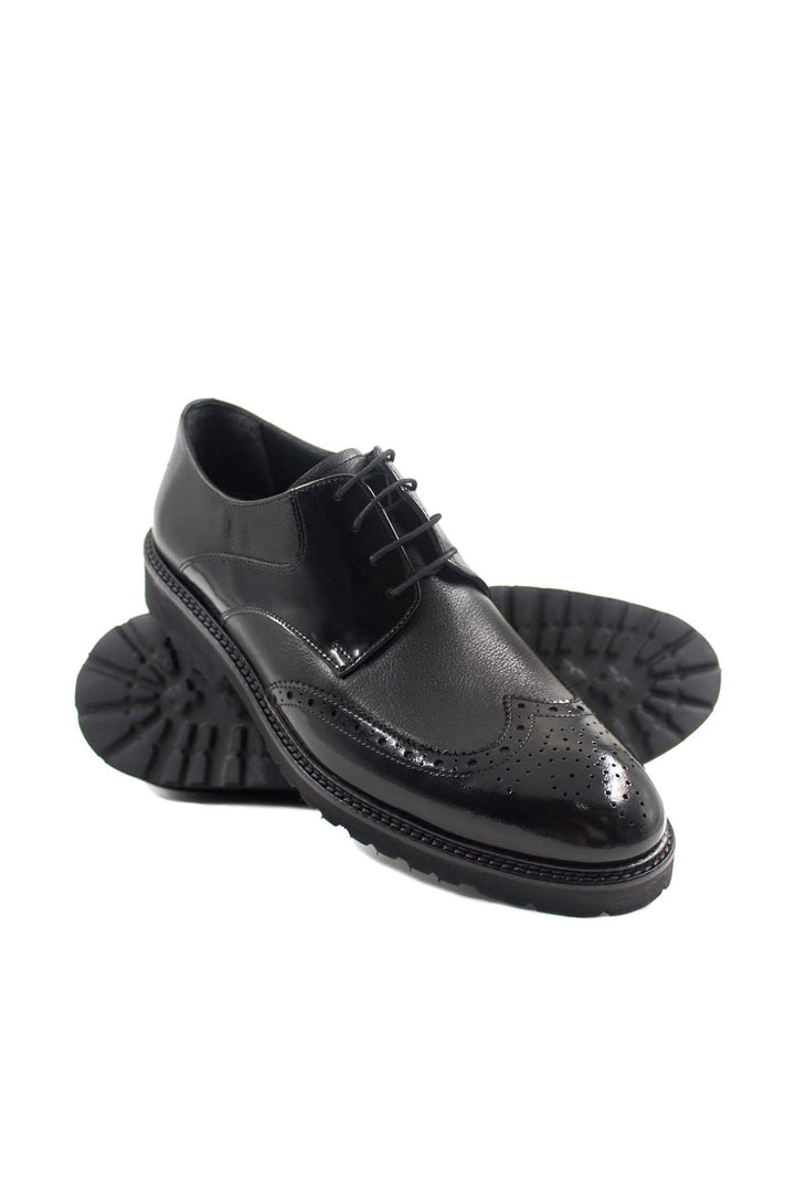 Men's Black Leather Brogue Oxford Shoes with Sturdy Sole - Wessi