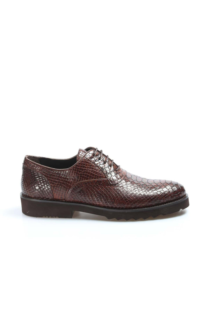 Brown Snake-Print Derby Shoes-Wessi