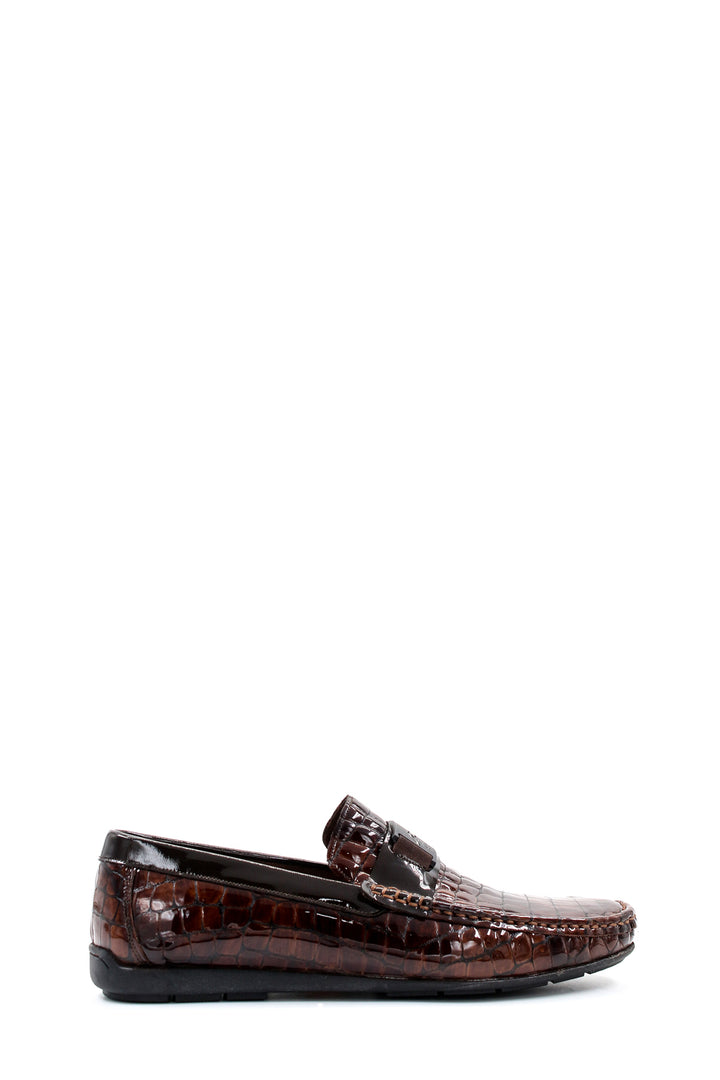 Crocodile Embossed Brown Leather Moccasins-Wessi