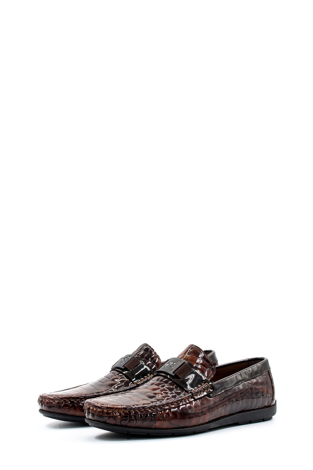 Crocodile Embossed Brown Leather Moccasins-Wessi