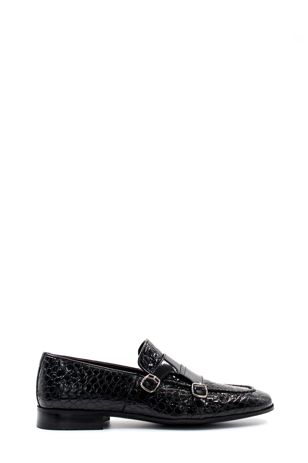 Black Croc-Embossed Double Monk Loafers Wessi