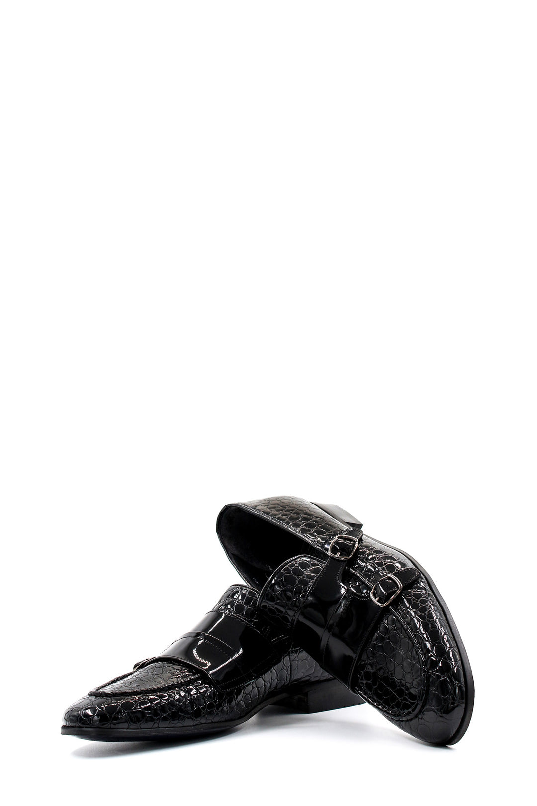 Black Croc-Embossed Double Monk Loafers Wessi