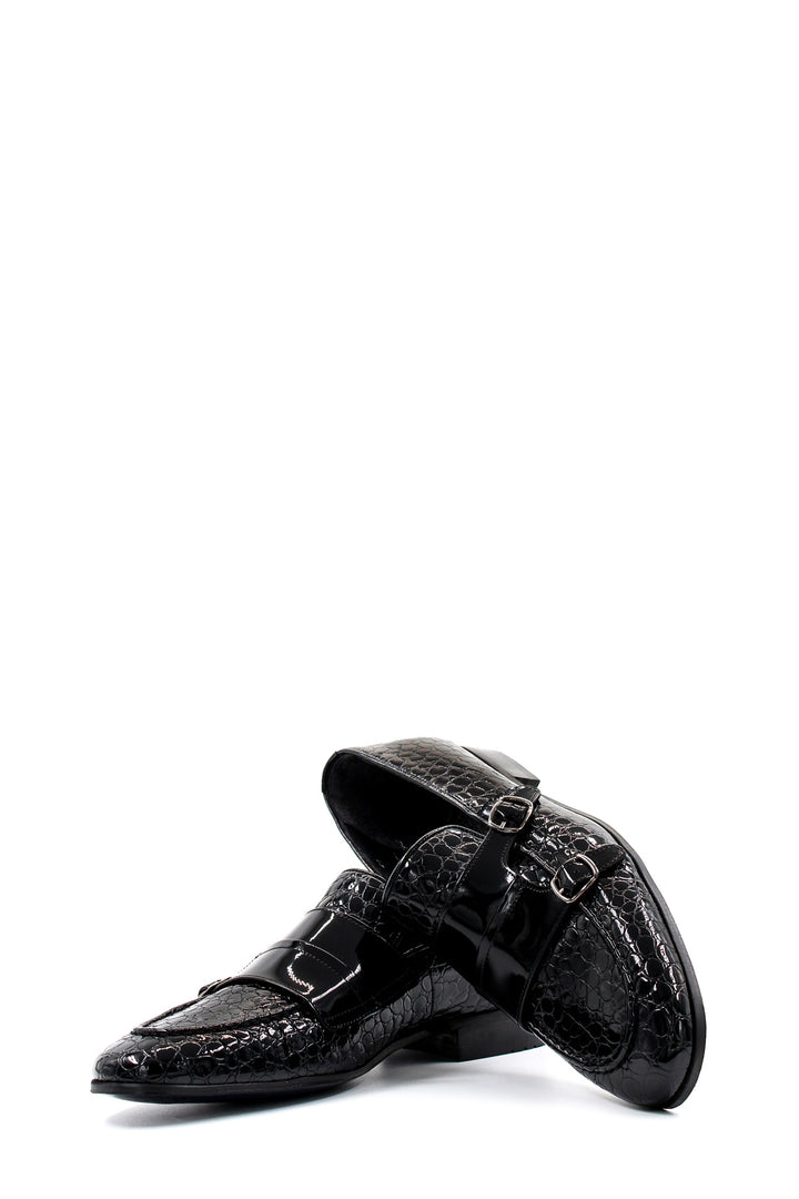 Black Croc-Embossed Double Monk Loafers Wessi