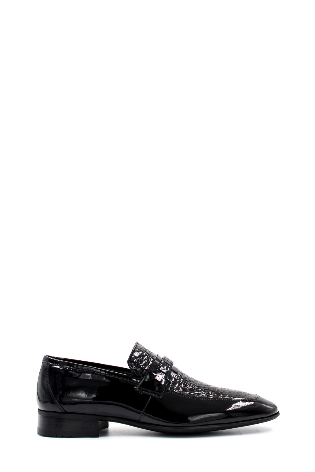 Men's Black Patent Leather Loafers with Croc-Embossed Detail - Wessi