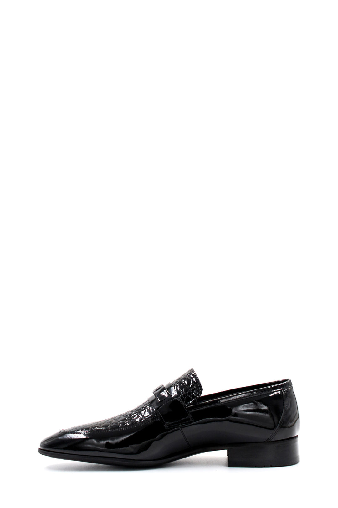 Men's Black Patent Leather Loafers with Croc-Embossed Detail - Wessi