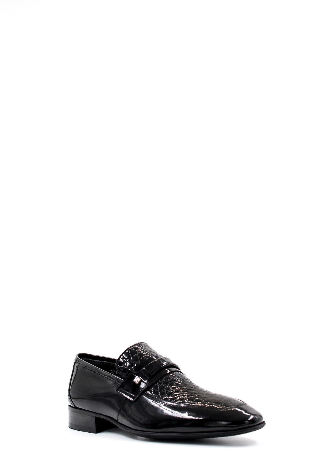 Men's Black Patent Leather Loafers with Croc-Embossed Detail - Wessi