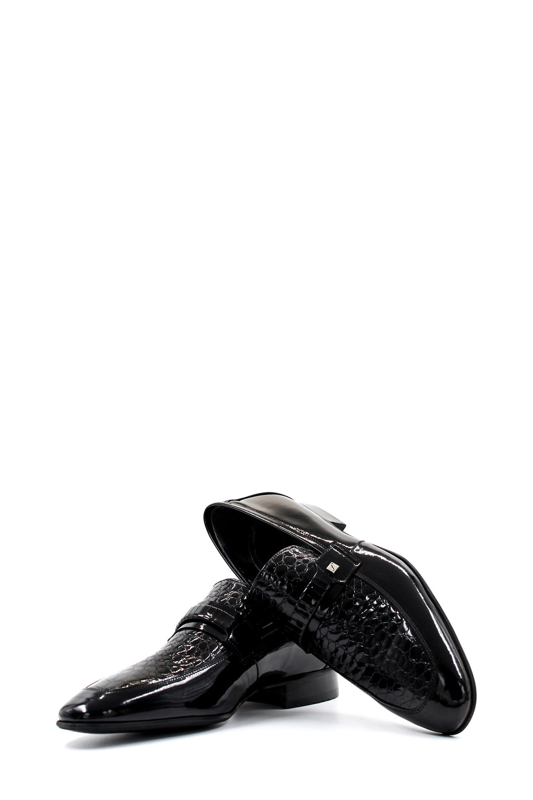 Men's Black Patent Leather Loafers with Croc-Embossed Detail - Wessi