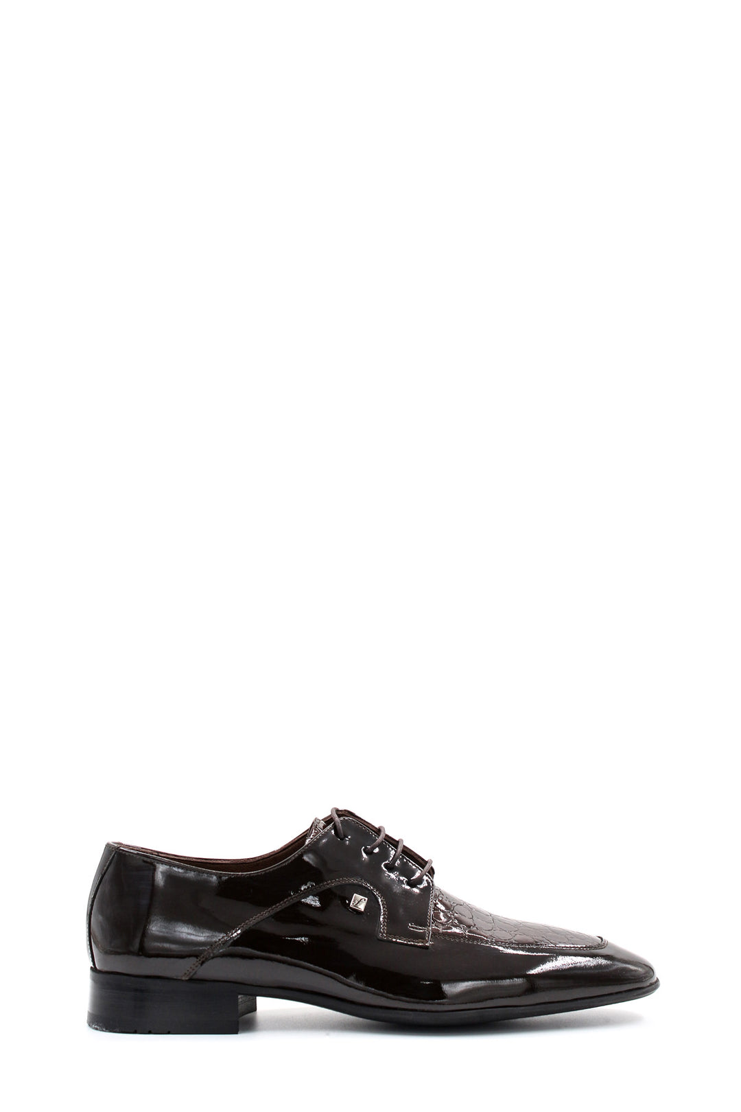 Men's Black Patent Leather Derby Shoes with Crocodile Embossed Toe - Wessi