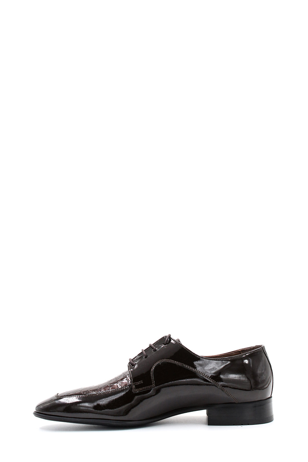 Men's Black Patent Leather Derby Shoes with Crocodile Embossed Toe - Wessi