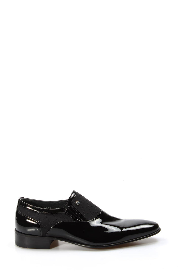 Men's Black Patent Leather Slip-On Dress Shoes with Quilted Detailing - Wessi