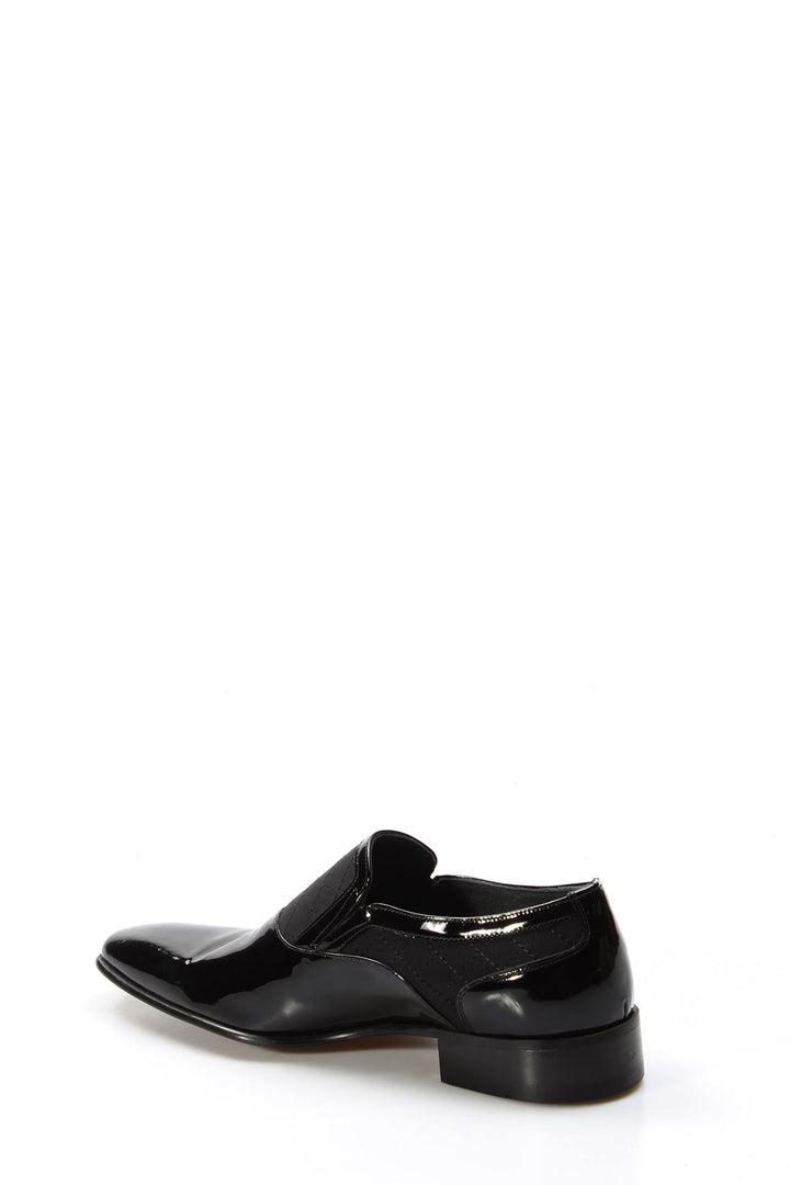 Men's Black Patent Leather Slip-On Dress Shoes with Quilted Detailing - Wessi