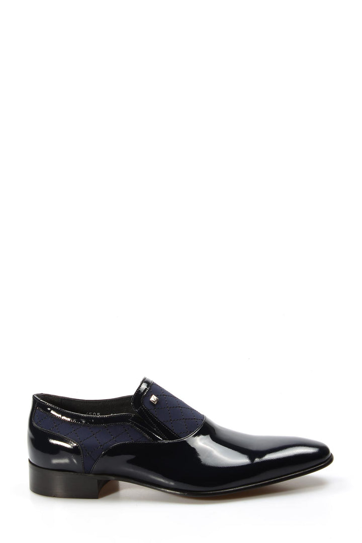 Men's Navy Patent Leather Slip-On Shoes with Quilted Detailing - Wessi