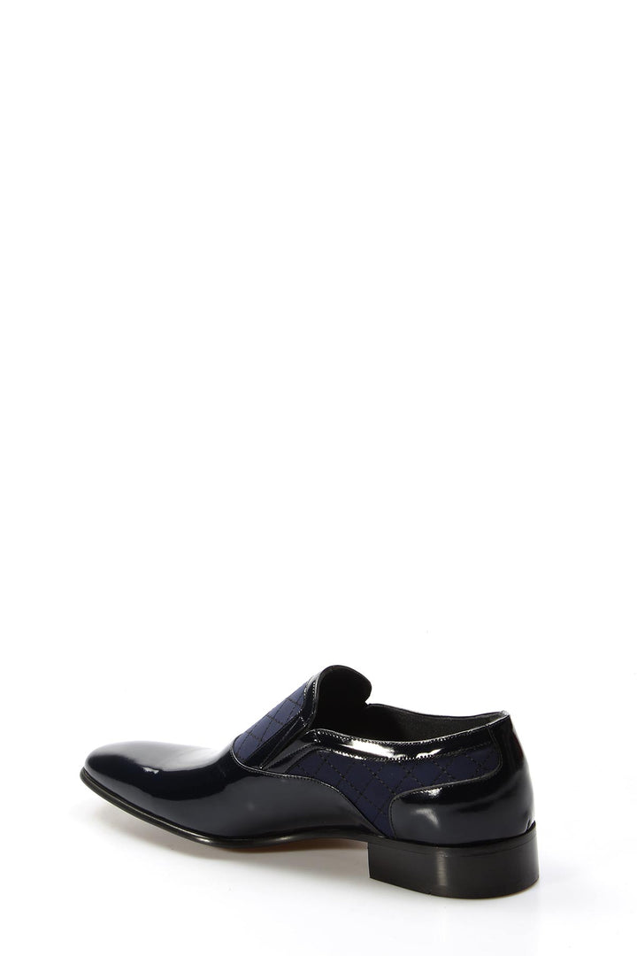 Men's Navy Patent Leather Slip-On Shoes with Quilted Detailing - Wessi