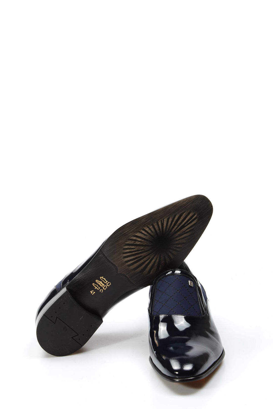 Men's Navy Patent Leather Slip-On Shoes with Quilted Detailing - Wessi