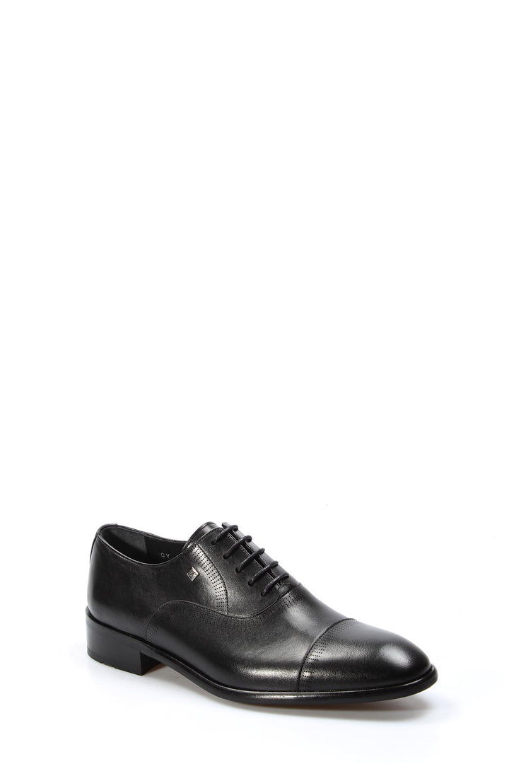 Men's Black Leather Cap-Toe Oxford Shoes - Wessi