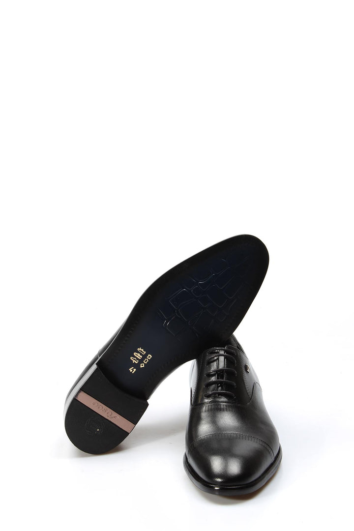 Men's Black Leather Cap-Toe Oxford Shoes - Wessi