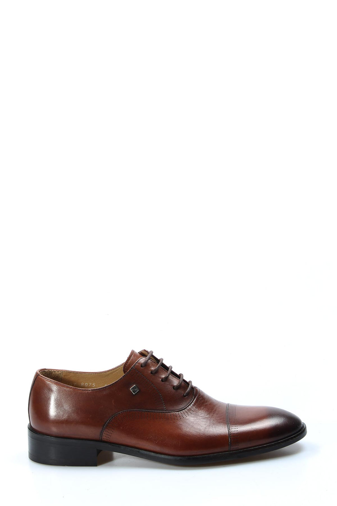 Men's Brown Leather Oxford Shoes with Perforated Cap Toe and Embossed Side Detail - Wessi