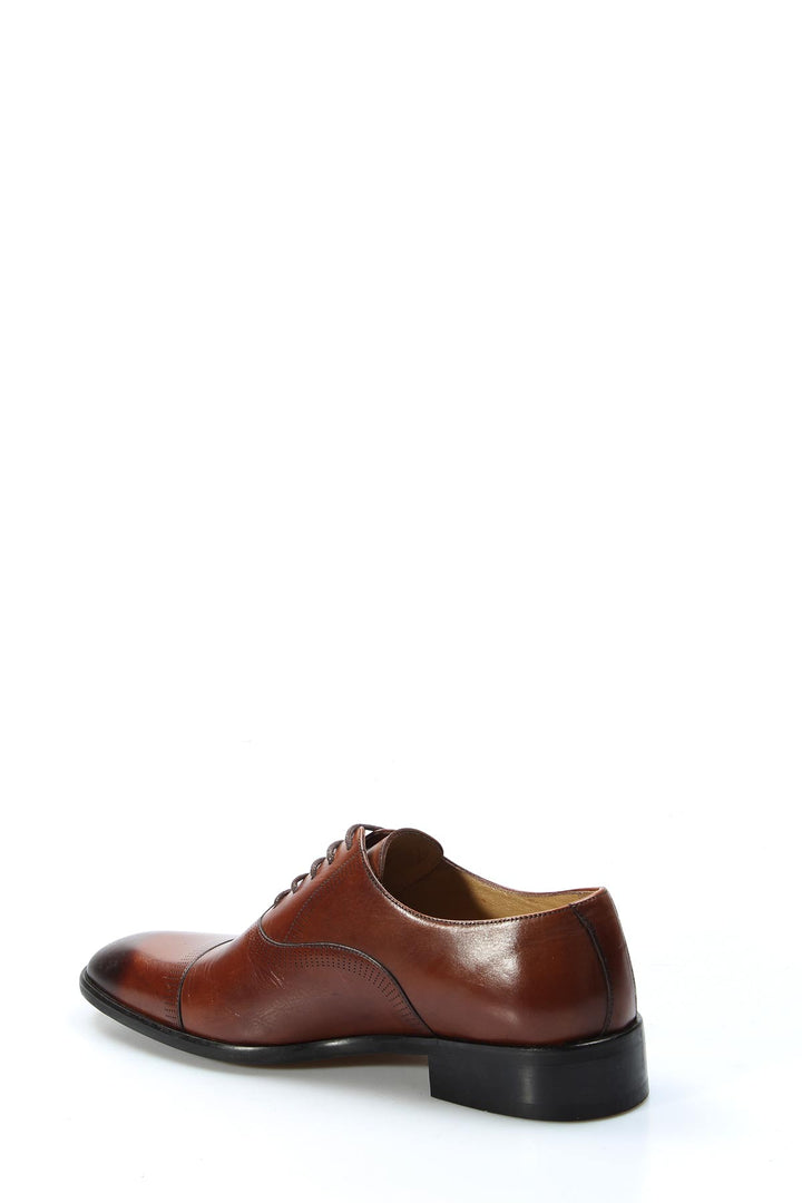 Men's Brown Leather Oxford Shoes with Perforated Cap Toe and Embossed Side Detail - Wessi