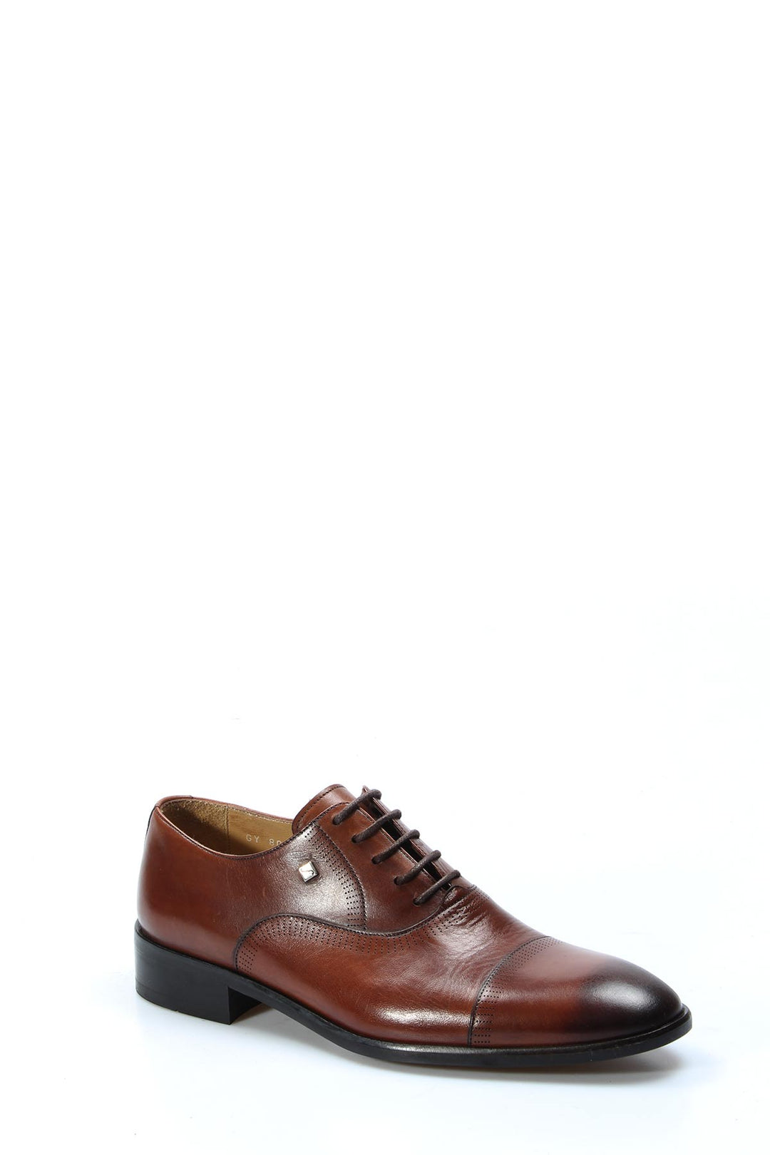 Men's Brown Leather Oxford Shoes with Perforated Cap Toe and Embossed Side Detail - Wessi