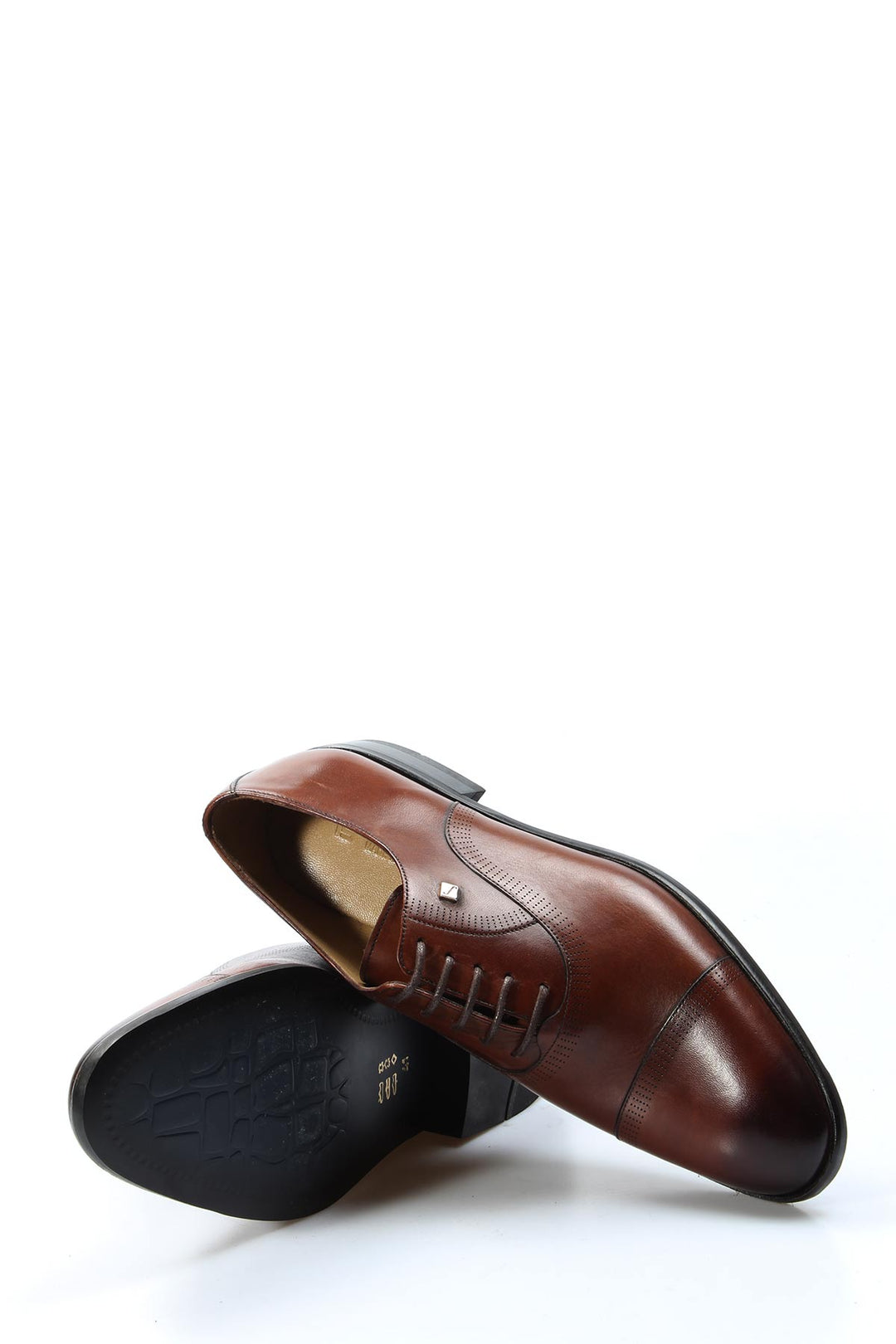 Men's Brown Leather Oxford Shoes with Perforated Cap Toe and Embossed Side Detail - Wessi