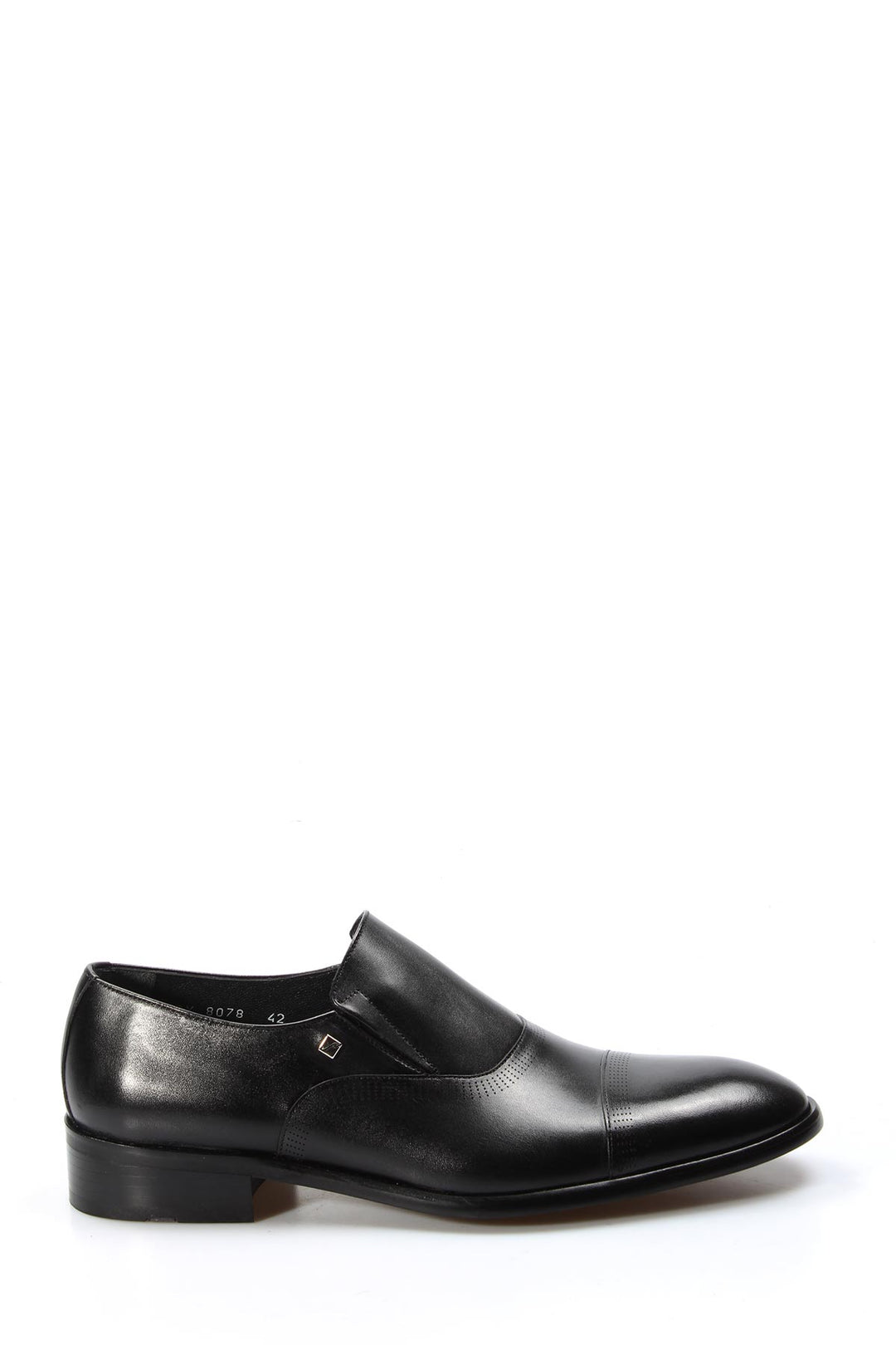 Men's Elegant Black Leather Slip-On Loafers with Cap Toe Design - Wessi