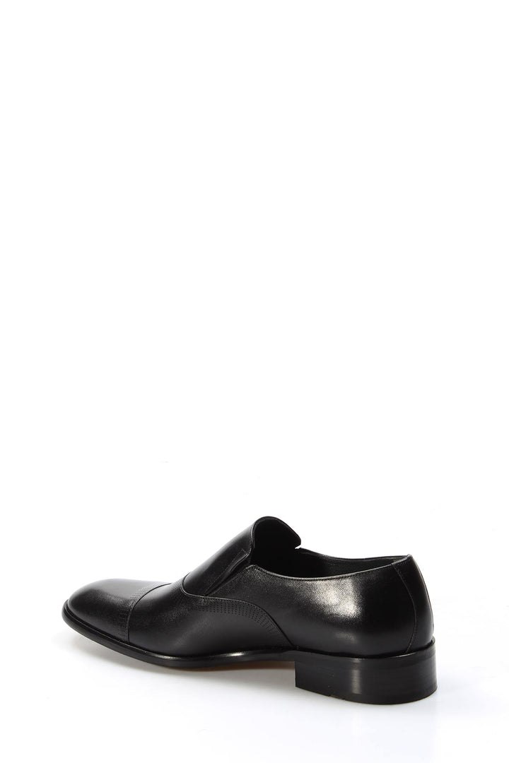 Men's Elegant Black Leather Slip-On Loafers with Cap Toe Design - Wessi